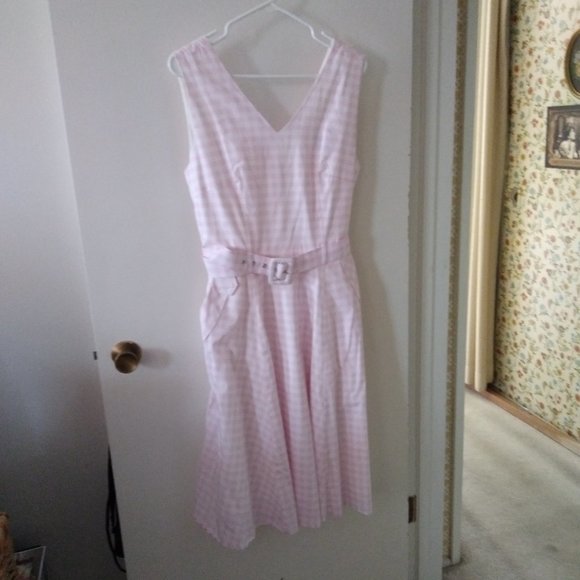 Unique Vintage Dresses & Skirts - Barbie Pink White Gingham Dress with Belt XL NWOT